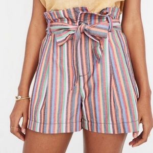 Madewell Rainbow Stripe Paper Bag High Waisted Shorts Size 4